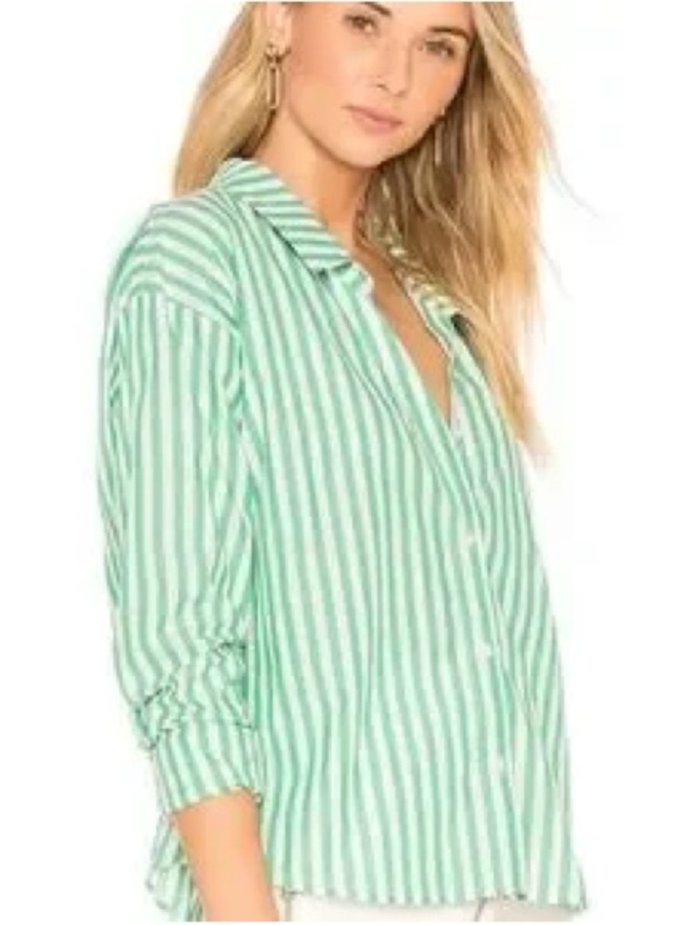 by the way Kelly Striped Button Up in Green (XS)